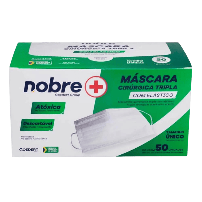 Máscara Descartável Nobre Cirúrgica Tripla Proteção Branca - Imagem 2