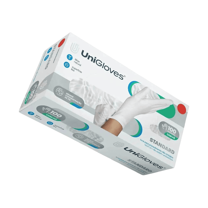 Luva de látex Branca para procedimento Standard (pouco pó) - UniGloves®