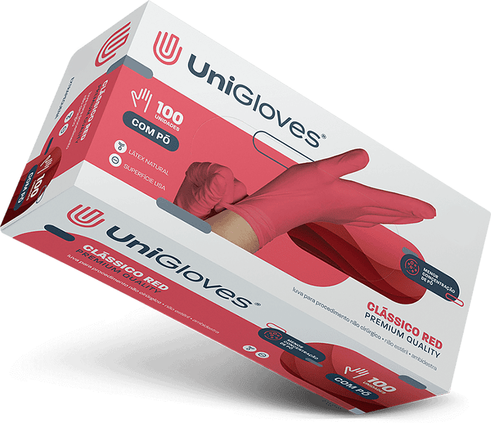 Luva de látex Red para procedimento (pouco pó) - UniGloves®