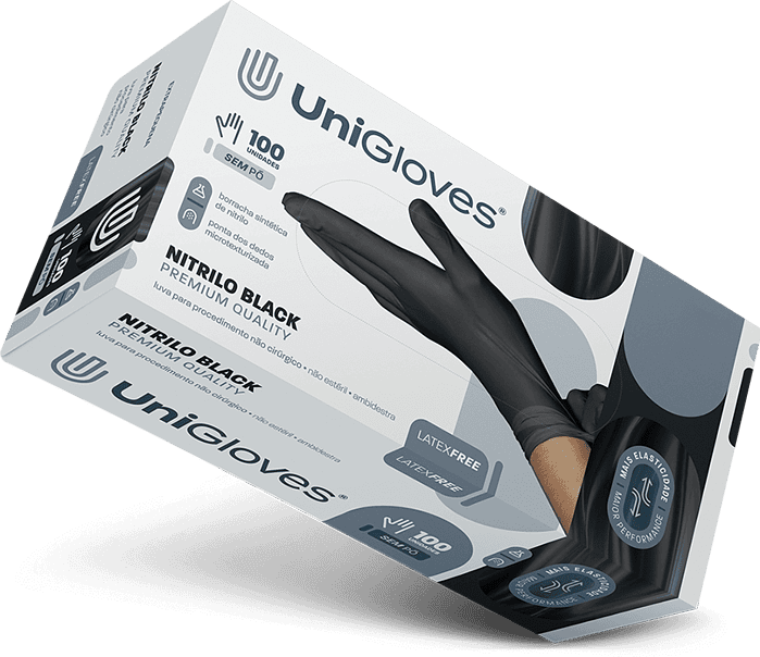 Luva Nitrilica Preta para procedimento (sem pó) - UniGloves®