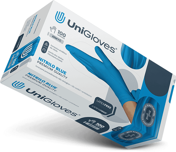 Luva Nitrilica Azul para procedimento (sem pó) - UniGloves®