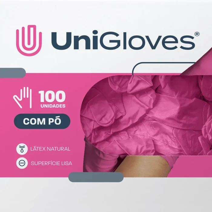 Luva de látex Pink para procedimento (pouco pó) - UniGloves® - Imagem 3