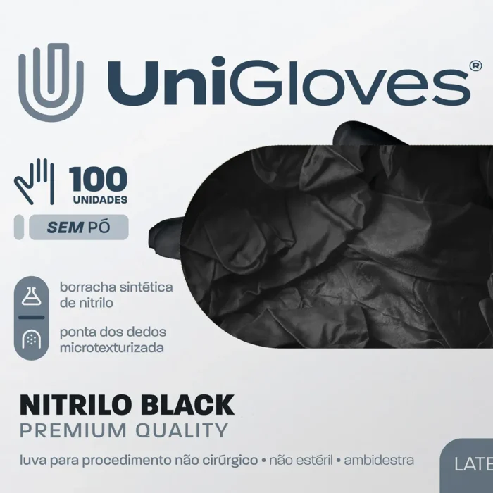 Luva Nitrilica Preta para procedimento (sem pó) - UniGloves® - Imagem 3