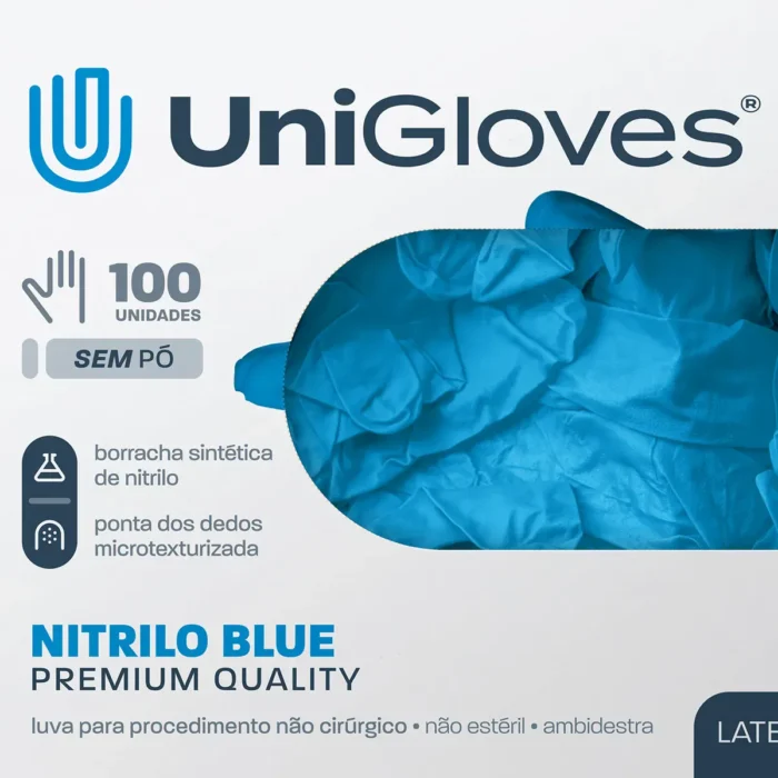 Luva Nitrilica Azul para procedimento (sem pó) - UniGloves® - Imagem 3