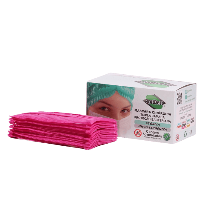 Máscara Tripla c/ Elástico Pink Protdesc cx 50Un - Imagem 2
