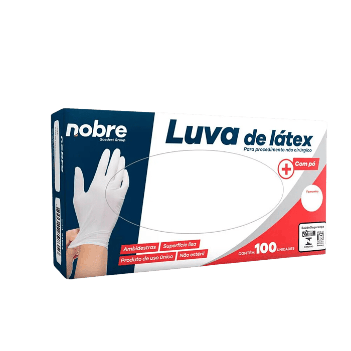 Luva de látex Branca para procedimento (pouco pó) – Nobre®