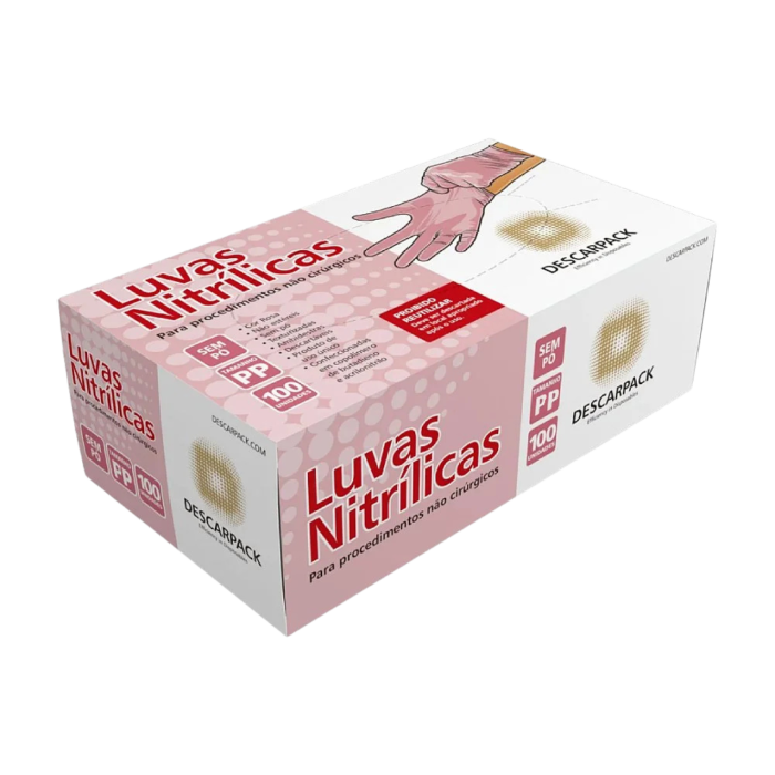 Luva de Nitrilo Rosa para procedimento (sem pó) – Descarpack®