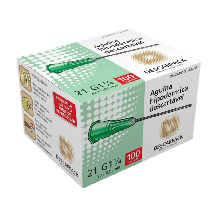 Agulha Hipodérmica Descartável Descarpack 30x0,80 mm